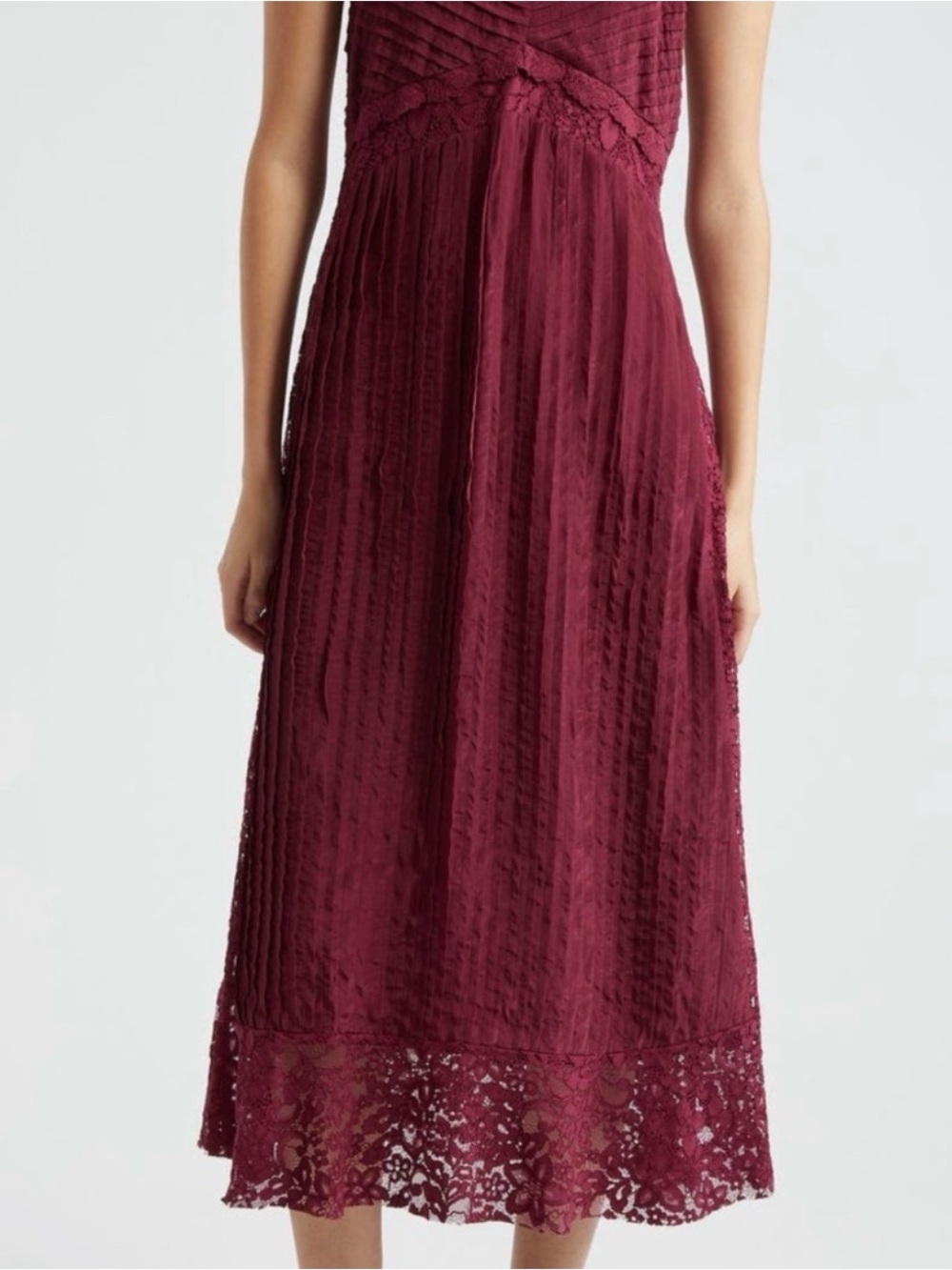 FARM Rio Wine Lace-Trim Midi Dress